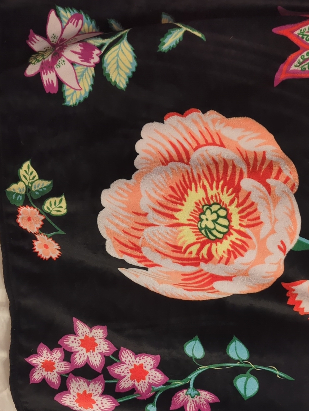 Vera Bradley Black Floral Throw with Pink, Orange and Green Accents